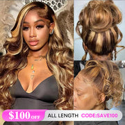 $100 OFF|Blonde Highlight 360 Transparent HD Lace Front Body Wave Natural Black Human Hair Wigs