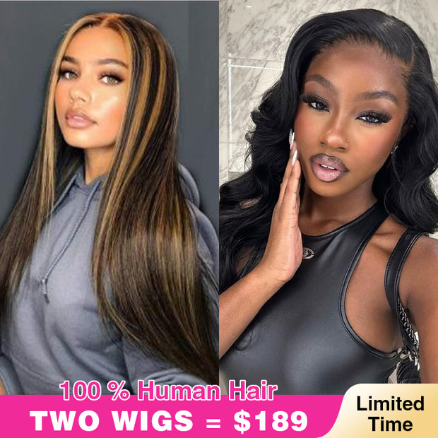 2 Wigs=$189|20 Inches 8X5 HD Lace Highlight Straight Wig+22 Inches 8x5 HD Lace Body Wave Wig