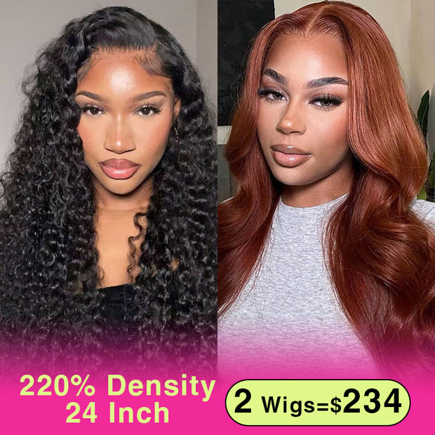 Two 220% Long Wigs |8X5 Pre Cut Lace Pre Bleached Knots #33 Body Wave Wig & Deep Wave Wig