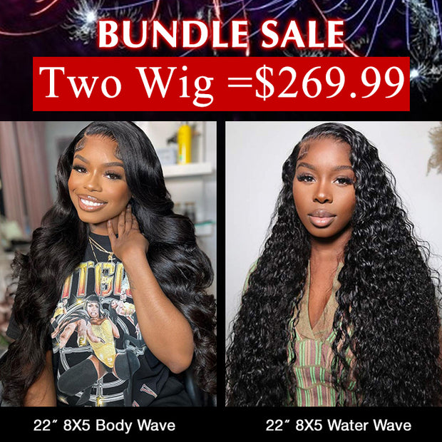 Two Wigs=$269.99| 22‘’ 8X5 Pre Cut Lace Water Wave Wig With+22‘’ 8X5 Pre Cut Lace Body Wave Wig