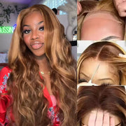 #4/27 Honey Blonde Highlight Glueless Pre-Cut 13X4 HD Lace Frontal Wig Ready & Go Body Wave Or Straight Wigs