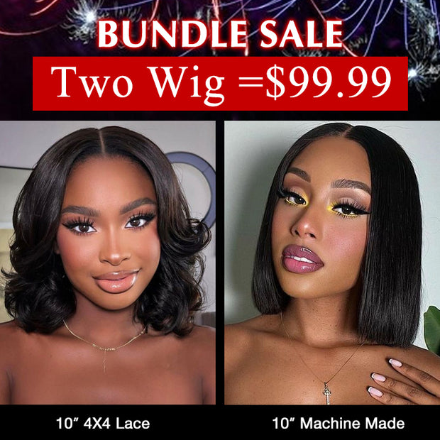 Two Wigs=$99.99 | 10 Inchs 4X4 Lace Wig &10'' Machine Made Wig