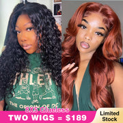 Two 220% Long Wigs |8X5 Pre Cut Lace Pre Bleached Knots #33 Body Wave Wig & Natural Black Water Wave Wig