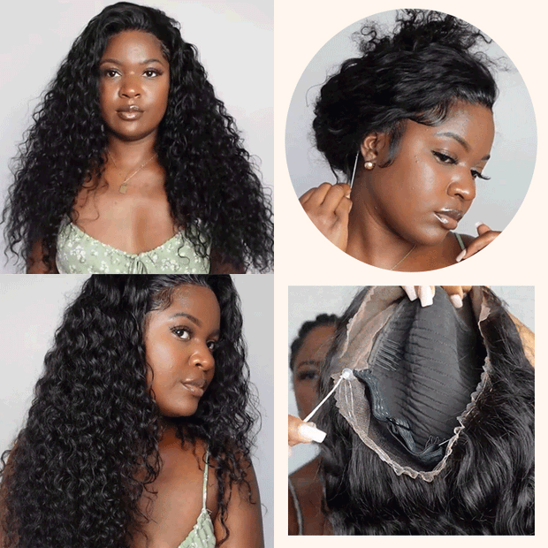 220% Density Glueless 360 Lace Frontal Wigs With Hidden Elastic String Ready & Go Curly Affordable Snug Fit Human Hair Wigs