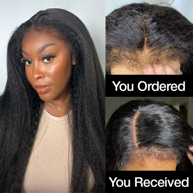 4C Edge Hairline丨Kinky Straight Hair 13x4 HD Lace Front Wig with Curly Edges Baby Hair Wigs