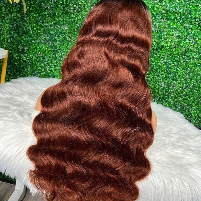 22 Inch=$159 Glueless Pre Cut 4x4 HD Lace Reddish Brown Body Wave Wig For Sale