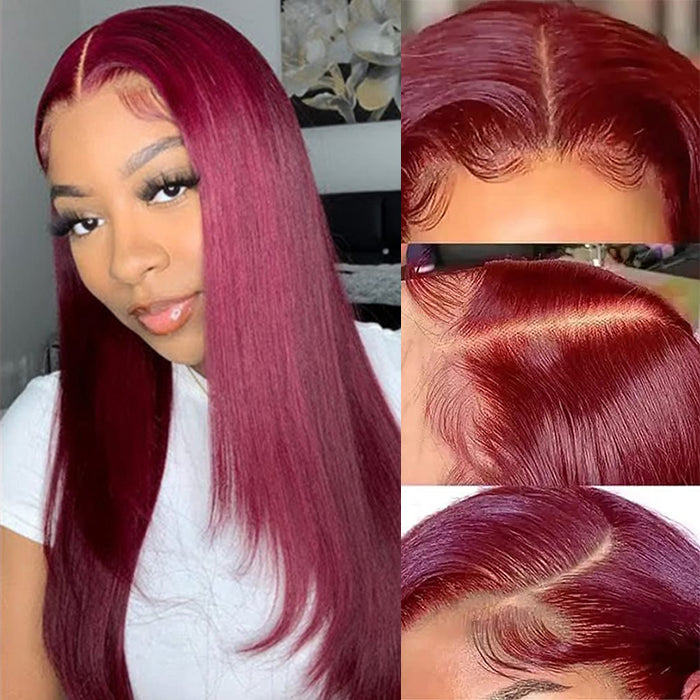 Layered Cut Burgundy Lace Front Human Hair Wig 99J Wine Red Colored HD Lace Wig