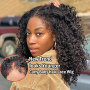 4C Curly Edges Lace Frontal Wig Invisible HD Lace Curly Human Hair Wig With Natural Baby Hairline