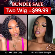 Two Wigs=$99.99 | 10 Inchs 4X4 Lace Straight Wig & 10'' 4X4 Lace Body Wave Wig