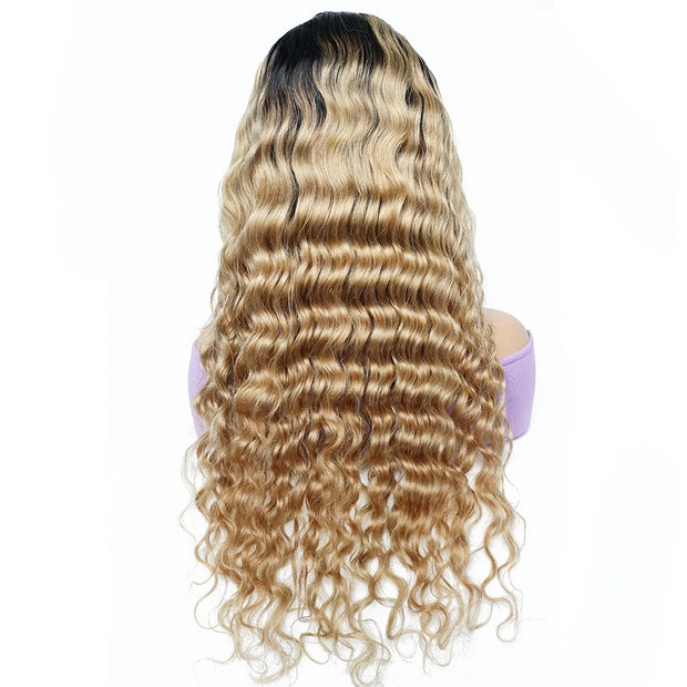1B/27 Ombre Color Deep Wave 13x4 Lace Front Wig Remy Human Hair Wigs For Woman