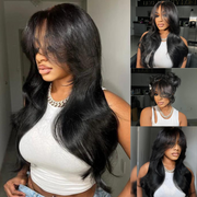 2 Wigs=$189|20 Inches 5X5 Pre Cut Lace Body Wave Wig With Curtain Bangs+20 Inches Straight 5X5 Pre Cut Lace Wig With Curtain Bangs