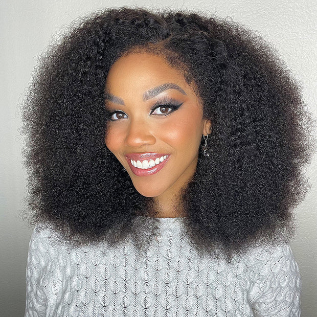 Kinky Edge Hairline Afro Kinky Curly Lace Front Wig Pre Bleached Real 4C Edges Glueless HD Lace Human Hair Wigs For Black Women