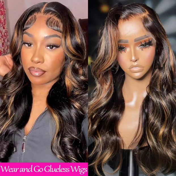 Pre All Everything Ready Go Highlights Ombre Brown 13X4 Pre Cut HD Lace Straight/Body Wave Glueless Wigs 180% Density