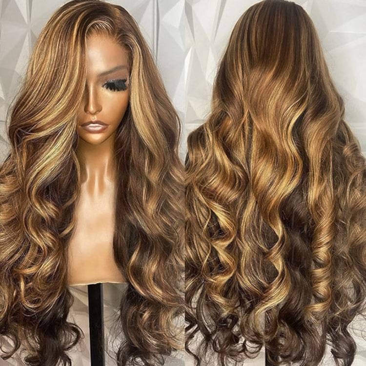 Pull Go 13X6 Pre Cut HD Lace Glueless 3D Body Wave Human Hair Wig With Hidden Drawstring #427 Highlight Lace Front Wig