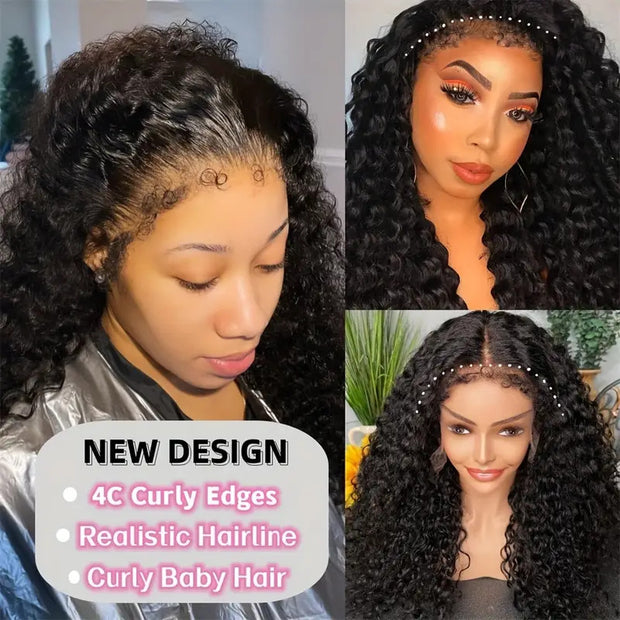 Type 4C Hairline Wig Deep Curly Hair Invisible HD Lace Front Human Hair Wigs With Curly Edges