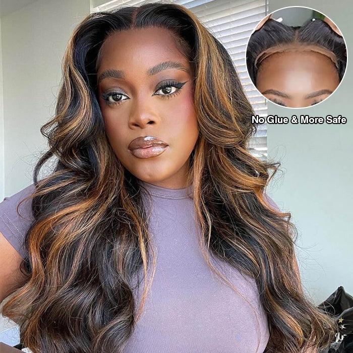 Pre All Everything Ready Go Highlights Ombre Brown 13X4 Pre Cut HD Lace Straight/Body Wave Glueless Wigs 180% Density