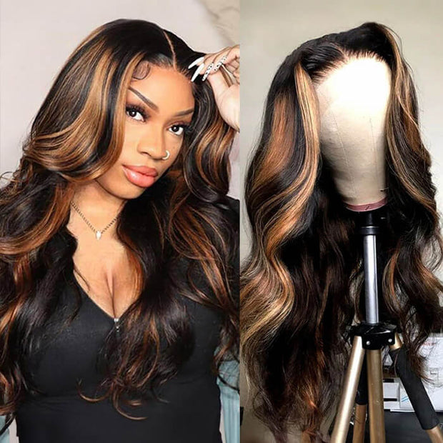 Pre All Everything Ready Go Highlights Ombre Brown 13X4 Pre Cut HD Lace Straight/Body Wave Glueless Wigs 180% Density