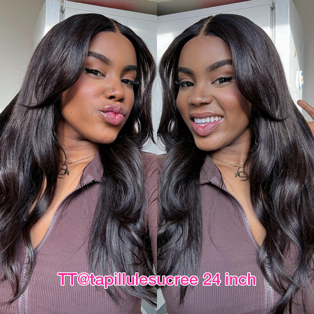 Curtain Bangs Max Parting 8X5 Pre Cut HD Lace Closure Wig Butterfly Layered Cut Straight Wear & Go Glueless Human Hair Wigs