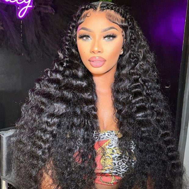 300% Luxury Density Deep Wave HD Lace Frontal Wig Pre Plucked Pre Bleached Human Hair Wigs For Black Women