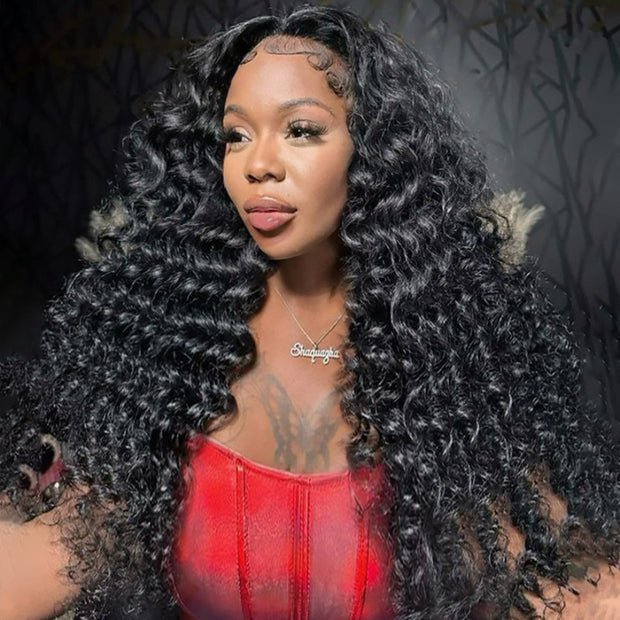 300% Luxury Density Deep Wave HD Lace Frontal Wig Pre Plucked Pre Bleached Human Hair Wigs For Black Women