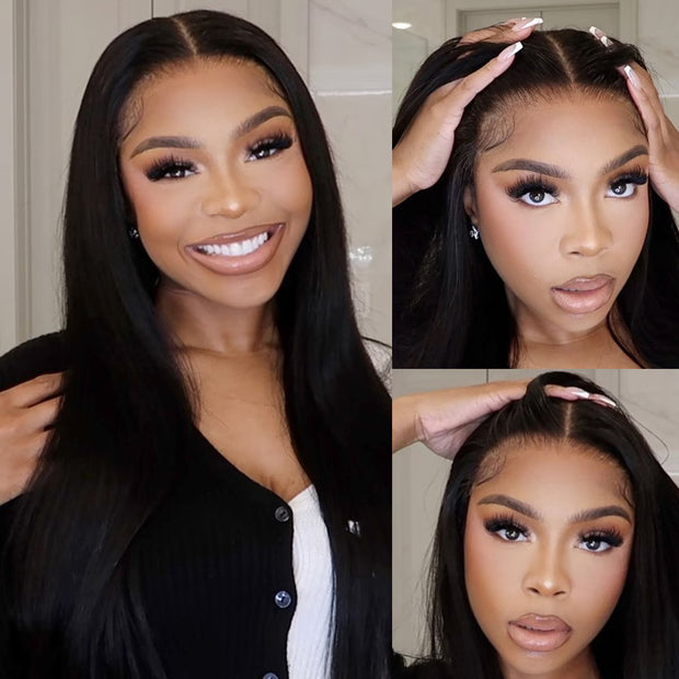 Glueless 13X6 Pre-All Glueless Wig Put On & Go Straight Human Hair Wig Pre-Bleached Tiny Knots Pre-Plucked Natural Hairline