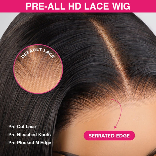 Pre All| Wispy Bangs Glueless Bouncy Body Wave HD Lace Wig Pre Cut Pre Bleached Natural Human Hair Wigs