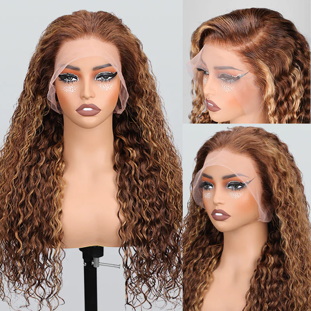 New 360 Lace Frontal Wigs With Hidden Strap #427 Highlight Snug Fit Affordable Body Wave Water Wave Deep Wave Human Hair Wig Special Sale