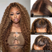 Flash Sale Upgraded Hidden Strap Snug Fit 360 Lace Frontal Wigs Affordable HIghlight Water Wave Deep Wave Human Hair Wig 220%