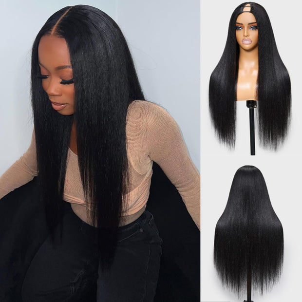 $100 OFF|Upgraded Durable V Shape Glueless Yaki Straight Human Hair Wig Beginner Friendly Natural V Part Wig