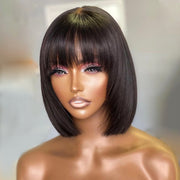 2 Wigs=$89| 12” Highlights Deep Wave 4X4 Lace Wig + 12” Straight Glueless Wig With Bangs Machine Made