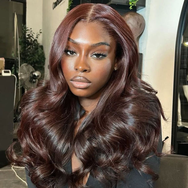 Glueless Curtain Bangs Rich Brown Body Wave Human Hair Wig 13x4/8x5 Pre Cut HD Lace Human Hair Wig Flash Sale