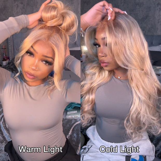 Cynosure Curtain Bangs Glueless Ash Blonde Highlights Wig #18613 Human Hair Wigs With Dark Roots 14 Inch To 28 Inch