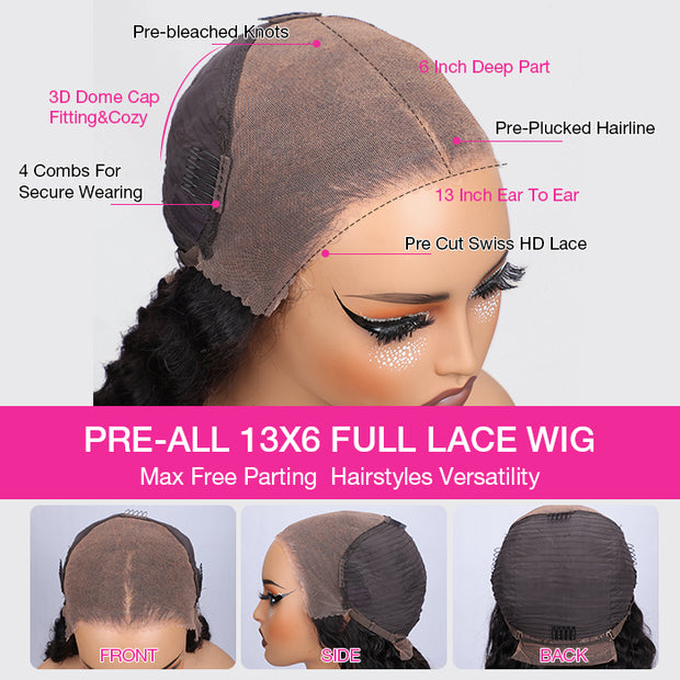 Pre-All 3D Bouncy Body Wave Glueless Wigs 13x6 Invisible HD Lace Front Human Hair Wigs Pre Cut Pre Bleached Pre Plucked