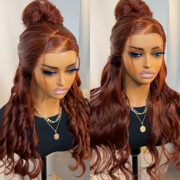 Upgrade Glueless Reddish Brown 360 Lace Frontal Wigs With Hidden Strap Ready & Go Affordable Human Hair Wigs 220% Density