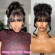 Pre All| Wispy Bangs Glueless Bouncy Body Wave HD Lace Wig Pre Cut Pre Bleached Natural Human Hair Wigs