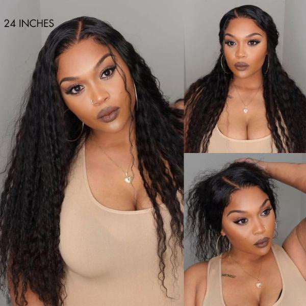 Boho-Chic | Flowy Bohemian Curly 8×5 Closure Lace Glueless Mid Part Long Wig 100% Human Hair