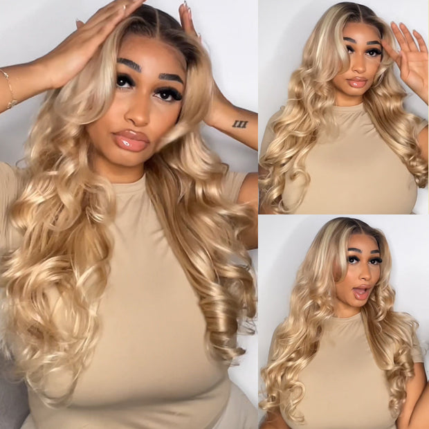 Cynosure Most Praised Glueless Ash Blonde Highlights Wig #18613 Human Hair Wigs With Dark Roots 14 Inch To 28 Inch