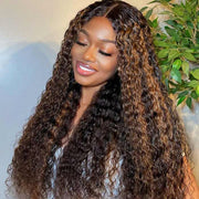 Flash Sale Curly Hidden Strap Snug Fit 360 Lace Frontal Wigs Affordable Brown Highlight Human Hair Wig 220%