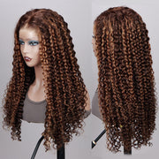 Flash Sale Curly Hidden Strap Snug Fit 360 Lace Frontal Wigs Affordable Brown Highlight Human Hair Wig 220%