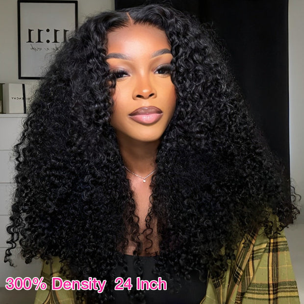 300% Density Bomb Curly HD Lace Front Wigs Pre bleached Glueless Ready To Go Human Hair Wigs