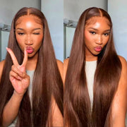 Pre All|Glueless Rich Brown Silk Straight Human Hair Wigs Pre Bleached Pre Cut HD Lace Ready To Wear Wig