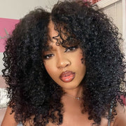 Layered Afro Kinky Curly HD Lace Front Wigs With Curly Bangs Fluffy And Popping Curly Luxury Virgin Human Hair Wig For Black Women