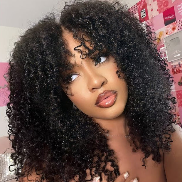 Layered Afro Kinky Curly HD Lace Front Wigs With Curly Bangs Fluffy And Popping Curly Luxury Virgin Human Hair Wig For Black Women