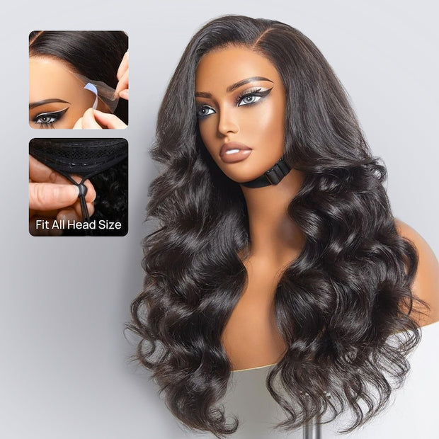 Real Glueless 13x6 Full Lace Body Wave Wigs With Hidden Drawstring Pre Bleached Pre Cut HD Lace Human Hair Wig