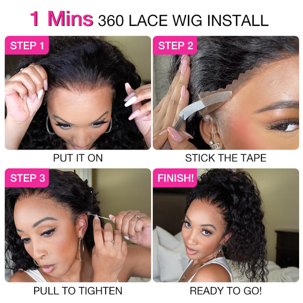 Upgrade Glueless 360 Lace Frontal Wigs With Hidden Strap Ready & Go Water Wave Affordable Human Hair Wigs 220% Density