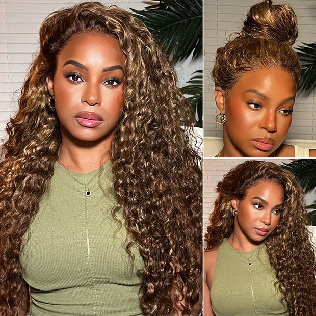 Flash Sale Upgraded Hidden Strap Snug Fit 360 Lace Frontal Wigs Affordable HIghlight Water Wave Deep Wave Human Hair Wig 220%