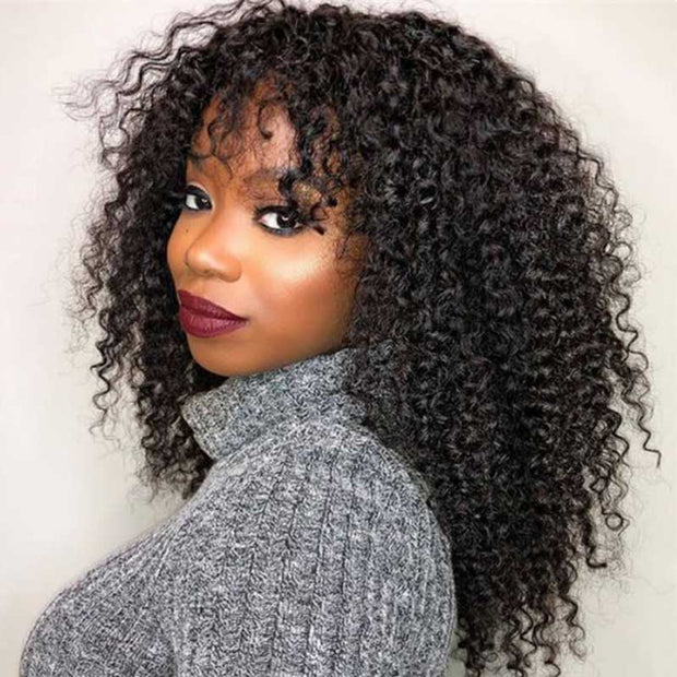 Layered Afro Kinky Curly HD Lace Front Wigs With Curly Bangs Fluffy And Popping Curly Luxury Virgin Human Hair Wig For Black Women