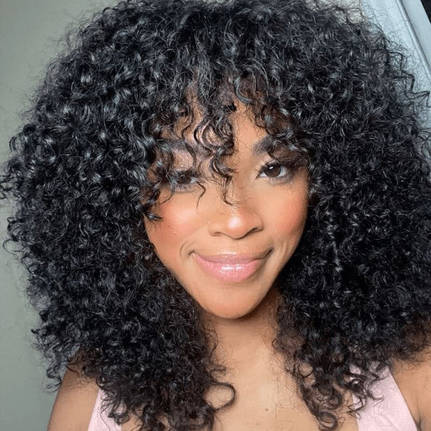 Layered Afro Kinky Curly HD Lace Front Wigs With Curly Bangs Fluffy And Popping Curly Luxury Virgin Human Hair Wig For Black Women