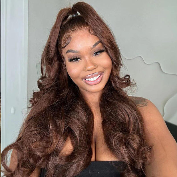 220% Density Upgrade Glueless Brown 360 Lace Frontal Wigs With Hidden Strap Ready & Go Affordable Human Hair Wigs