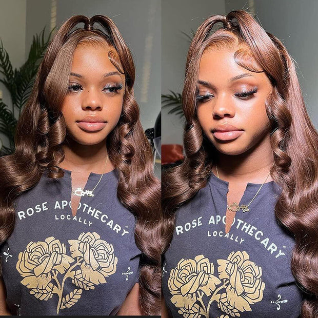 220% Density Upgrade Glueless Brown 360 Lace Frontal Wigs With Hidden Strap Ready & Go Affordable Human Hair Wigs